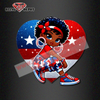 Patriotic Afro Girl USA Flag Heart Iron On Transfer, 4th Of July Afro Girl DTF Print Patriotic Afro Girl USA Flag Heart Iron On Transfer, 4th Of July Afro Girl DTF Print